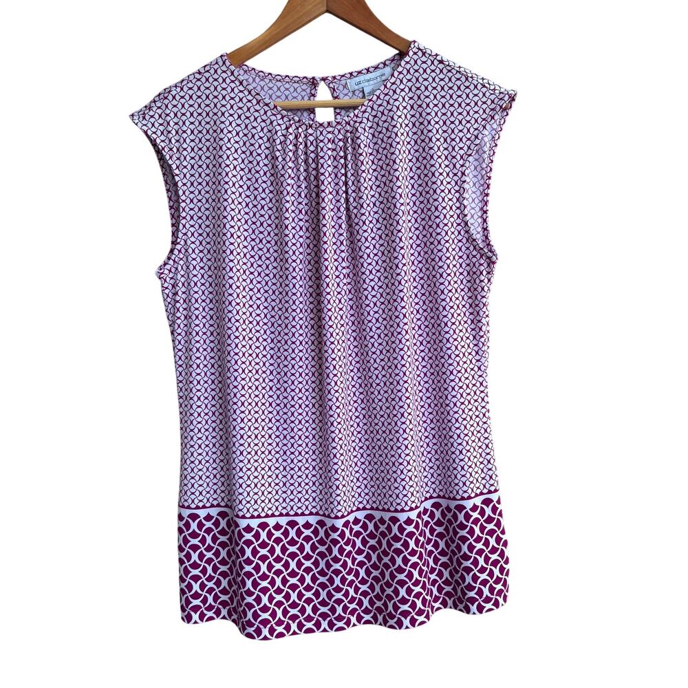 Liz Claiborne  Blouse Purple Geometric Print Size L Minimal Chic